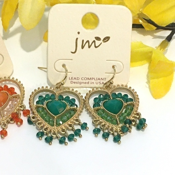 3/$29! 2 Pairs Heart Shaped Beaded Fringe Earrings - Picture 5 of 8